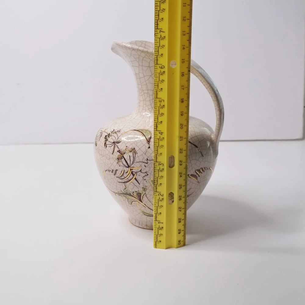 Vintage West Germany 314-18 Crackle Glaze Floral‎ Pitcher Ewer MCM Pottery